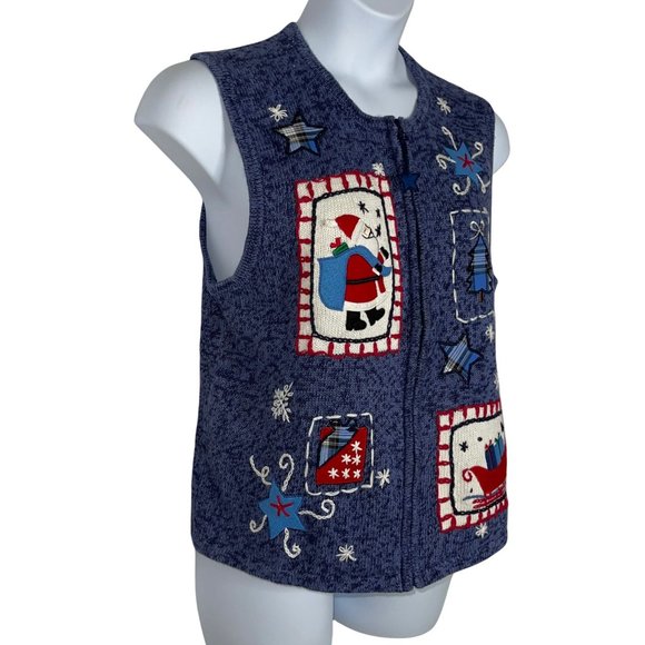 Bobbie Brooks Santa Christmas Sleigh Snowflakes Cardigan Sweater Vest L 12/14 - Picture 4 of 8